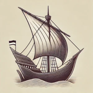 Srivijaya-era sailing-ship-stylised